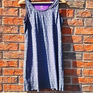 Title Nine Womens Small Nimblene Illusion Dress Eyelet Scalloped Hem Gray